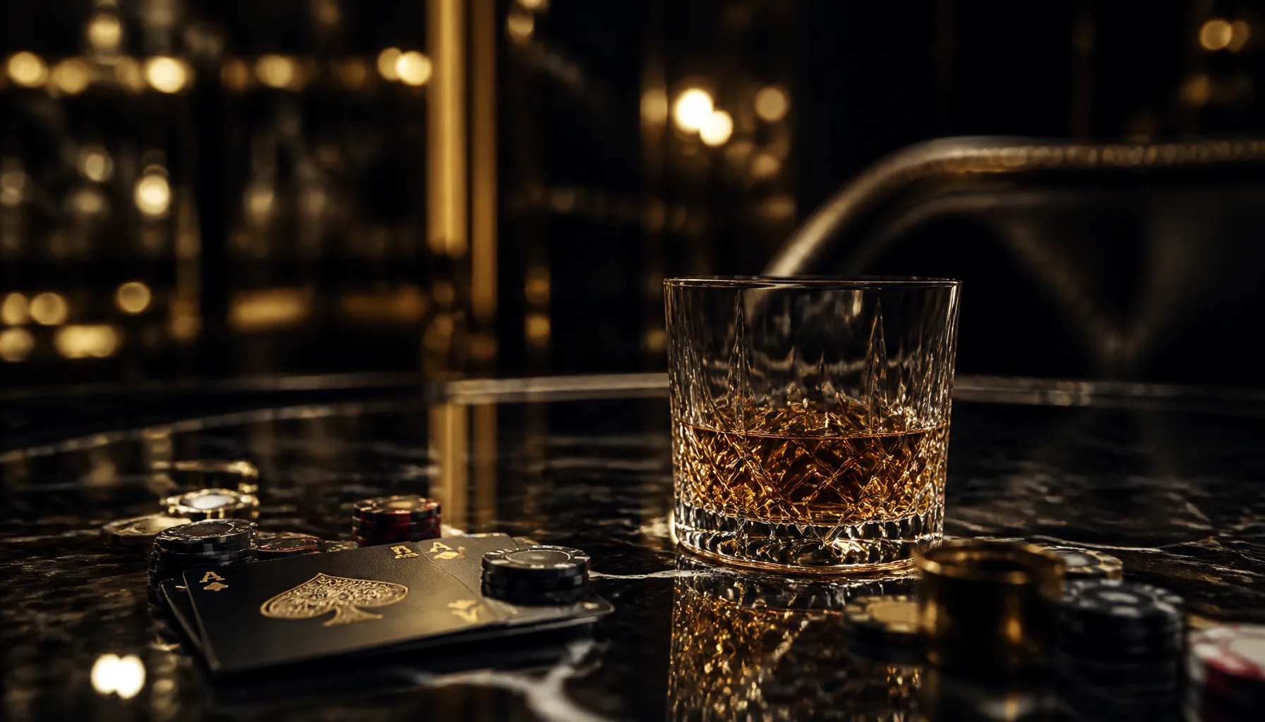 Ornate gold treasure chest overflowing with coins and gemstones on a dark velvet surface with warm cinematic lighting